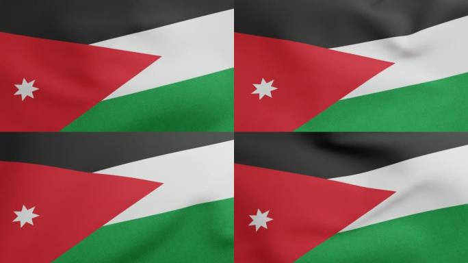 约旦国旗挥舞原始尺寸和颜色3D渲染，约旦王国国旗纺织品使用泛阿拉伯色彩，类似阿拉伯起义的旗帜