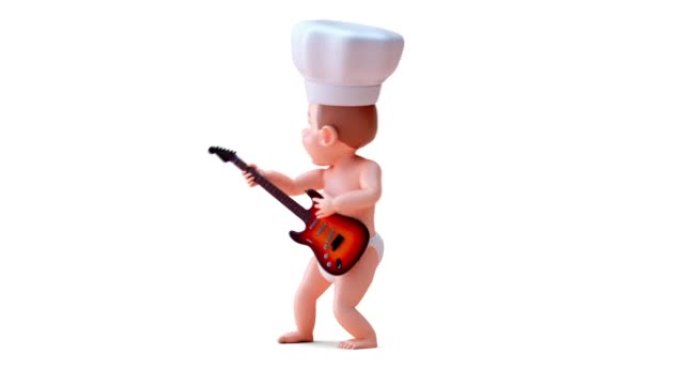 有趣的3D卡通婴儿弹吉他