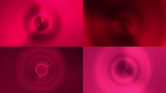 抽象催眠深粉色红色圆形渐变。催眠神秘的能量模糊波纹波辐射出来。4K 3D渲染无缝循环。迷幻空间主题动