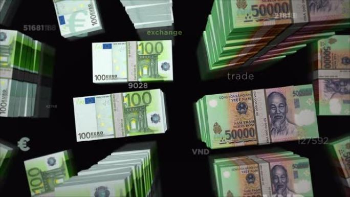 欧元和越南越南盾货币兑换循环动画