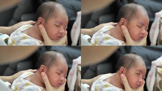哭泣的新生婴儿的特写镜头