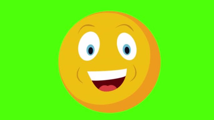 绿色背景上露齿大笑的黄色圆形脸的3D动画