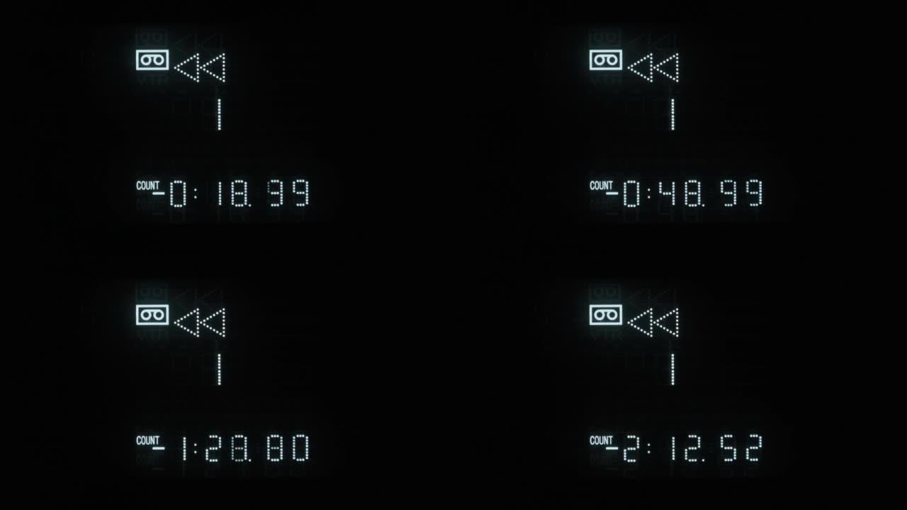 录像机时间码、录像机播放器、复古发光二极管指示器上的倒带计数器