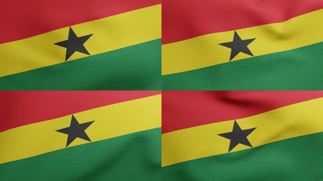 原尺寸和颜色的加纳国旗挥舞3D渲染，加纳国旗Theodosia Okoh，泛非加纳国旗，加纳共和国纺