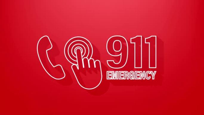 911调用阴影样式。呼叫图标。手持智能手机。急救。手指触摸屏。运动图形