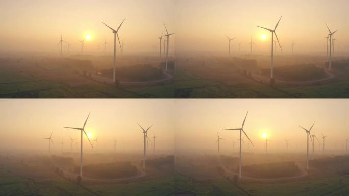 农村的风力涡轮机或风车农场用于电力生产。Win turbine是可持续能源概念的可再生能源和清洁能源