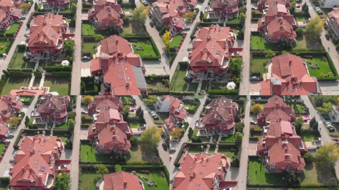 郊区街道上住宅和院子的鸟瞰图