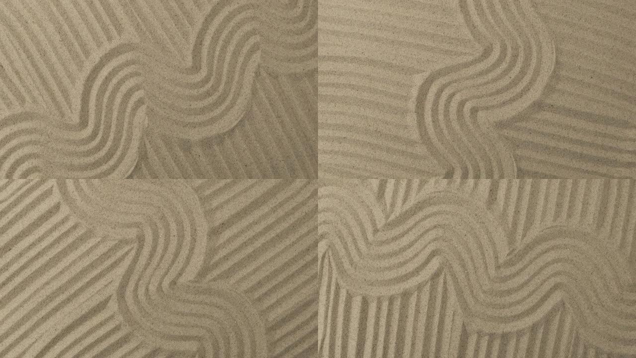 沙子纹理的旋转。沙子中的之字形和直线。沙背景