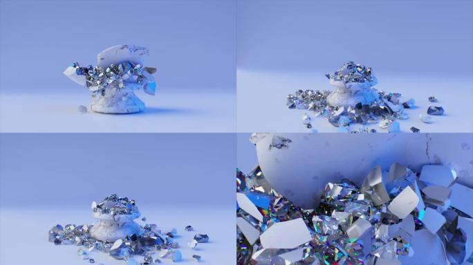 游戏概念。白色大理石骑士碎片碎成钻石颗粒。无缝循环的3D动画。
