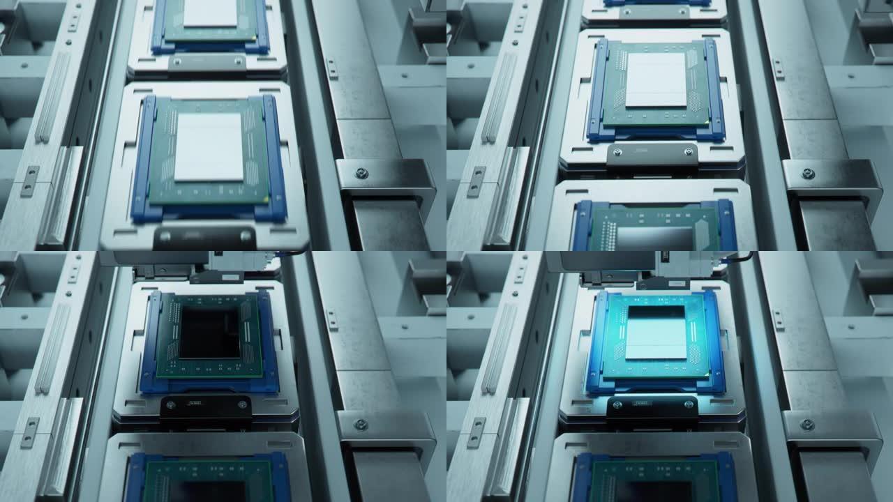 半导体工厂正在对生产线上的先进计算机处理器进行测试。微芯片生产工艺。