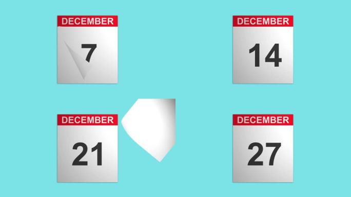 12月月份和翻转页面的日历动画，蓝屏背景拍摄