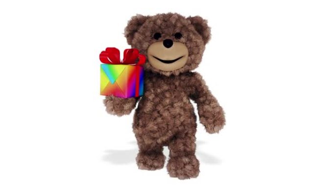 泰迪熊展示礼物环状白色背景