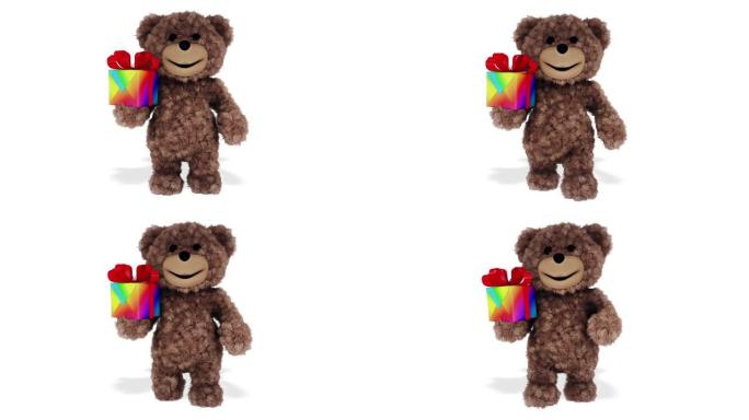 泰迪熊展示礼物环状白色背景