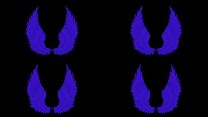 动画蓝色翅膀隔离在黑色背景上。