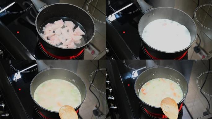 炖鸡和米饭烹饪的延时