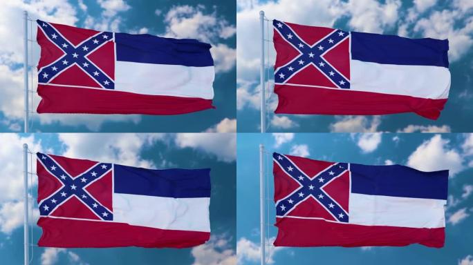美国密西西比州的旗帜，在风中飘扬