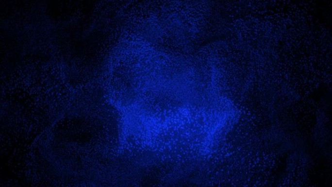 蓝色沙子在黑色背景上传播的抽象图案。蓝点云在黑暗中旋转。虚拟数据。VJ循环运动背景。4k动画-3D渲