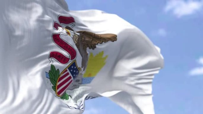美国伊利诺斯州的旗帜在风中飘扬