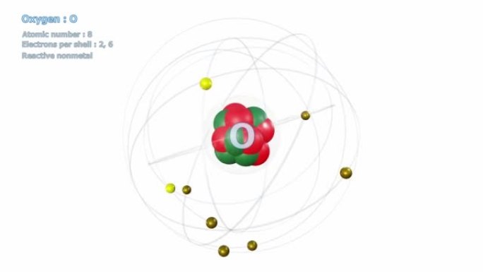 在白色上无限轨道旋转中具有8个电子的氧原子