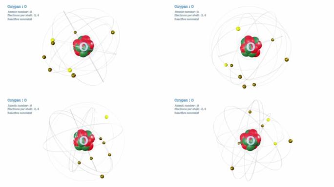 在白色上无限轨道旋转中具有8个电子的氧原子
