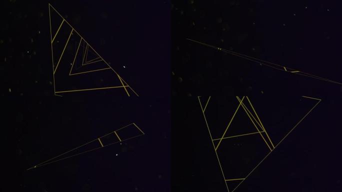 黄色霓虹灯抽象方块在太空中闪烁着苍蝇