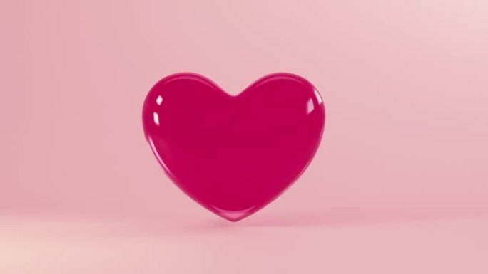 3d心脏缓慢飞行渲染无缝循环。情人节2月14日浪漫背景的3D渲染。婚礼或母亲节的爱心背景