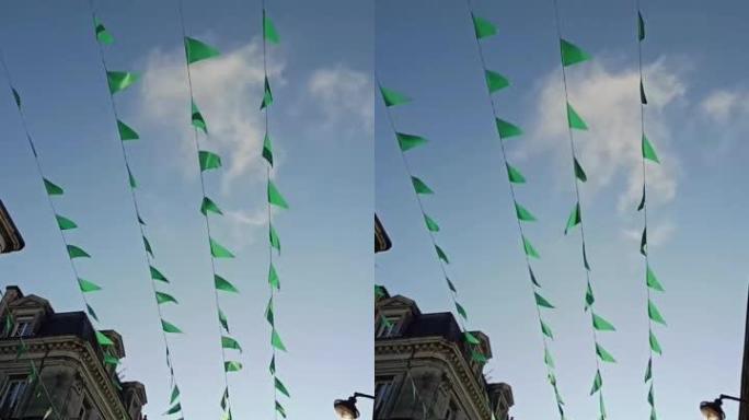绿色锦旗在空中以轻松的方式飞舞的视频