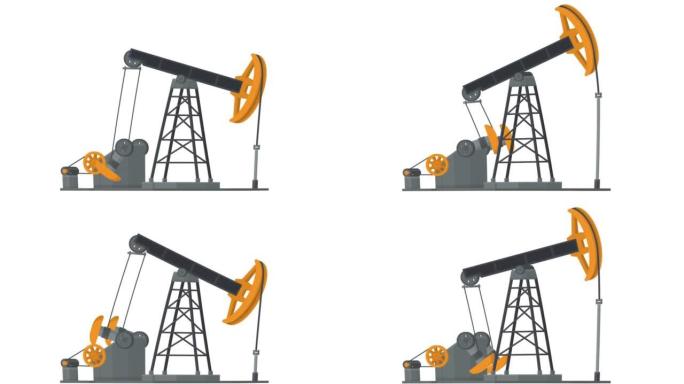 油泵。石油钻探动画。卡通