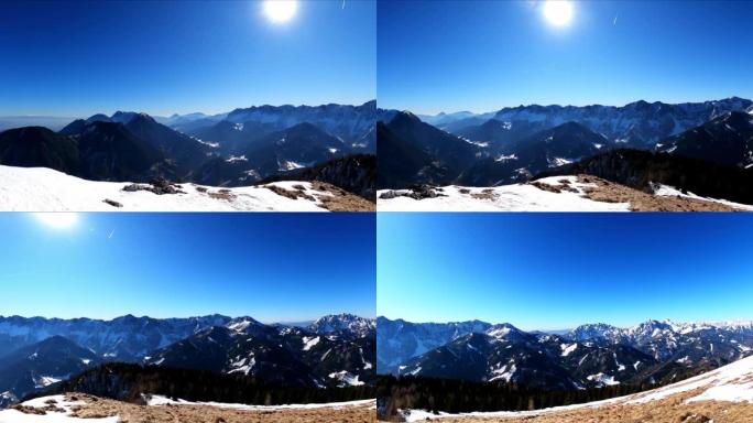 奥地利卡林西亚卡拉万克斯雪山山峰费拉彻角的风景。山谷的泽尔普法尔山村。弗赖贝格，韦塔茨查。朱利安·阿