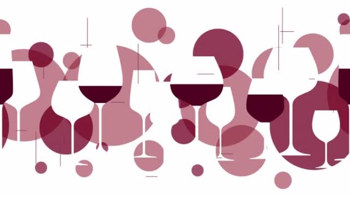 白色背景上的酒杯动画背景。葡萄酒品尝和庆祝活动的现代设计元素。
