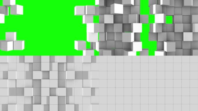 绿色背景上的灰色立方体组装