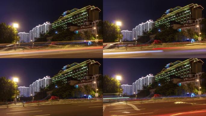 夜间照明三亚交通街酒店全景4k海南岛中国
