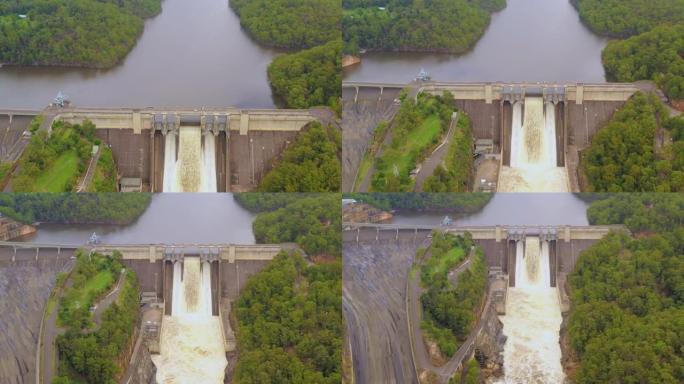 悉尼西南部Warragamba大坝的空中回撤视图