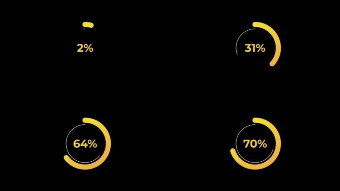 圆圈百分比加载转移下载动画0-70% 在黄色科学效果。
