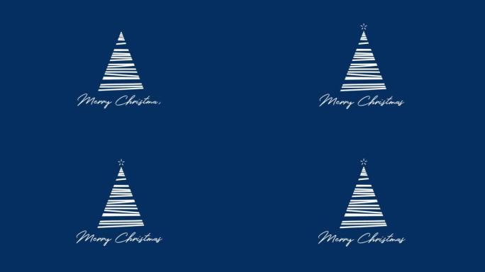 圣诞快乐，蓝色背景上有白色圣诞树和五彩纸屑