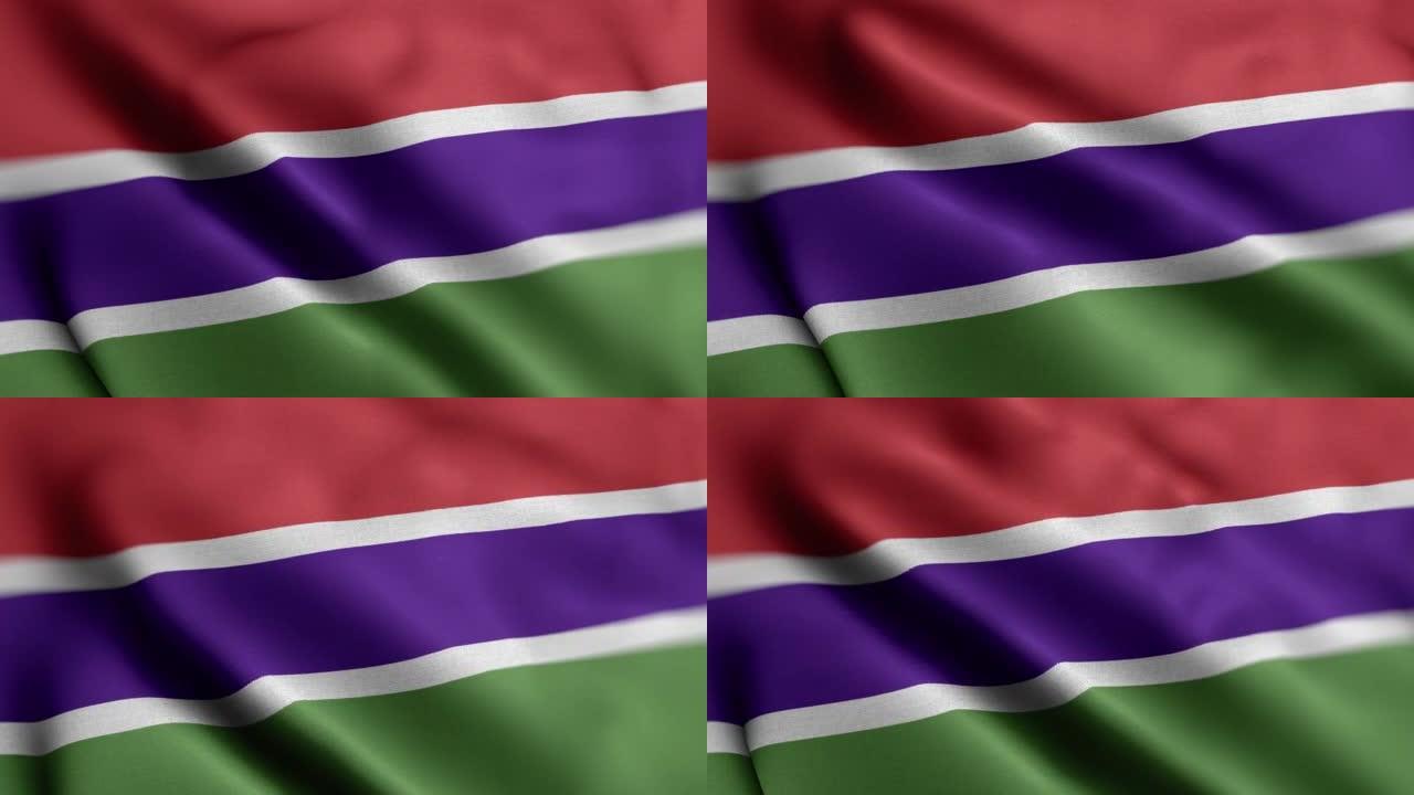 冈比亚国旗-冈比亚国旗高细节-国旗冈比亚波浪图案可循环元素-高分辨率和高细节织物纹理和无尽循环股票视