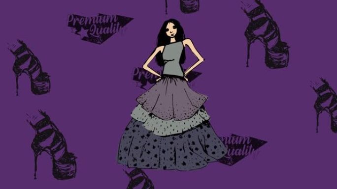 紫色背景上的鞋子图标和模型动画