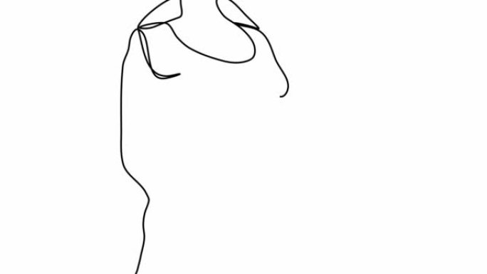 连续黑色一线画孕妇大肚子在白色背景上。自画动画怀孕。手绘剪影图片，设计简单。2D、4k素材。线艺术。