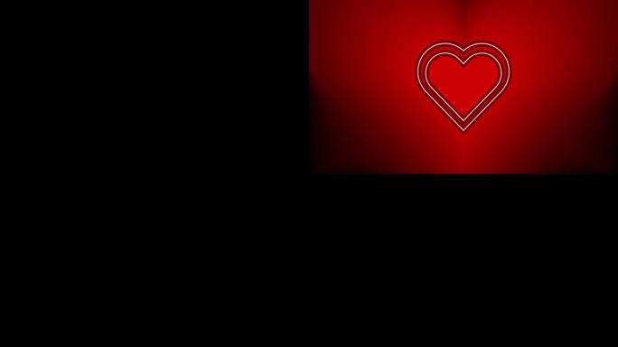 红色霓虹灯心。浪漫的动画心灯。