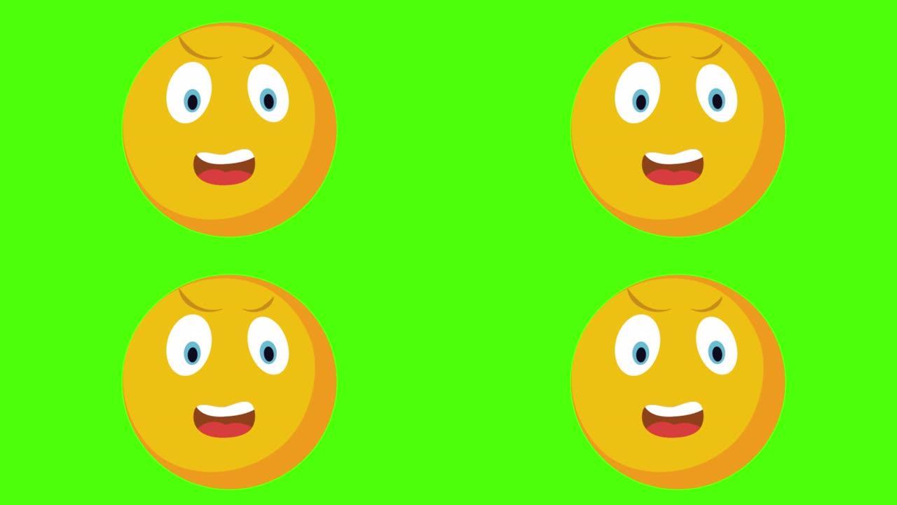 一个黄色圆形脸在绿色背景上发誓的3D动画