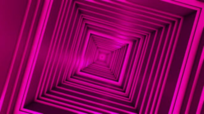 4k发光粉色霓虹灯同心方形隧道背景