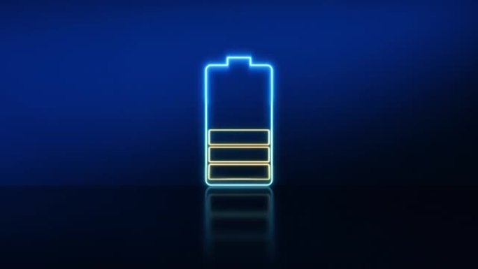 充电器发光电池标志。发光霓虹灯电池电量指示器图标。