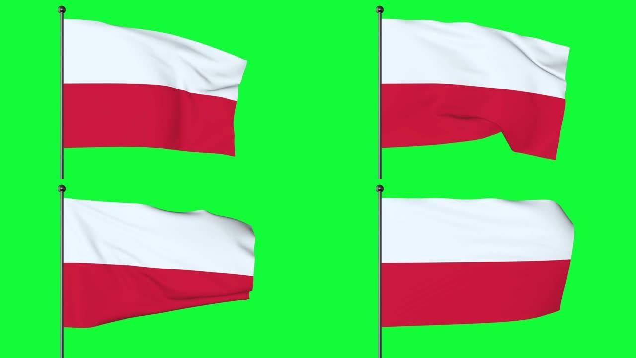 波兰国旗由两条等宽的横条组成，上条为白色，下条为红色。