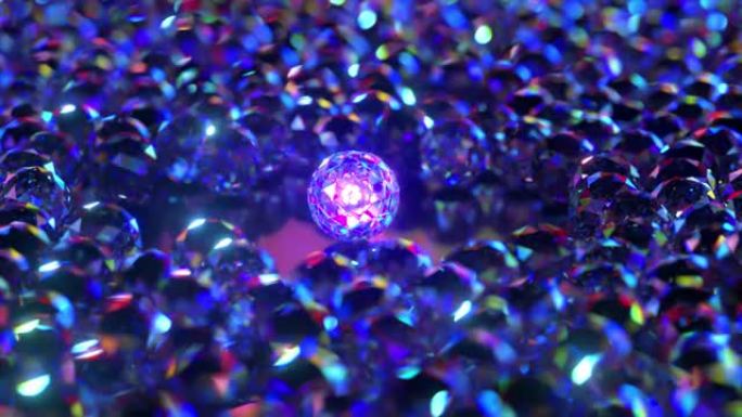 稀有性和独特性的概念。被小菱形球体包围的发光的大菱形球体。3d动画。