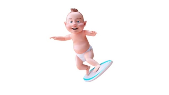 有趣的3D卡通婴儿冲浪