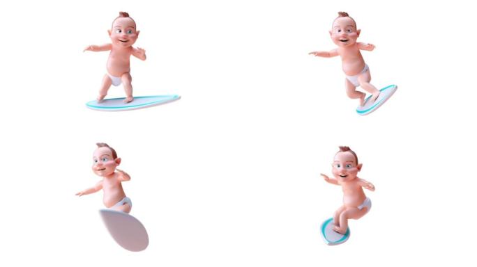 有趣的3D卡通婴儿冲浪