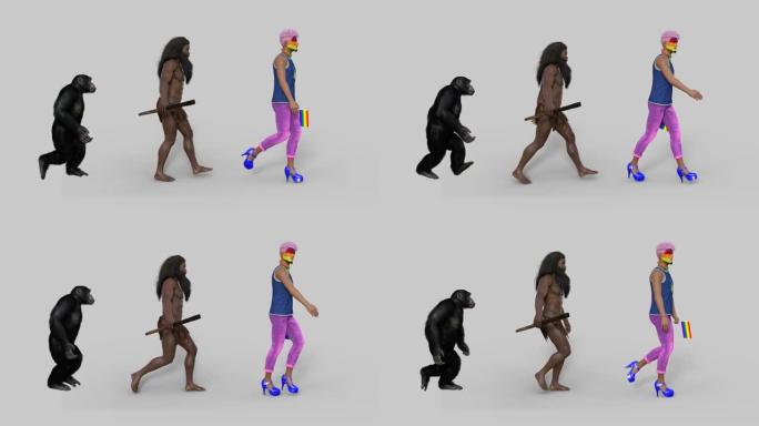 3d角色人类进化，动画，透明背景