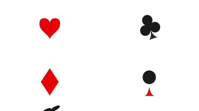 卡片套装图标加载动画。在线赌场或赌注的概念标志动画。俱乐部将黑桃变成了钻石变形