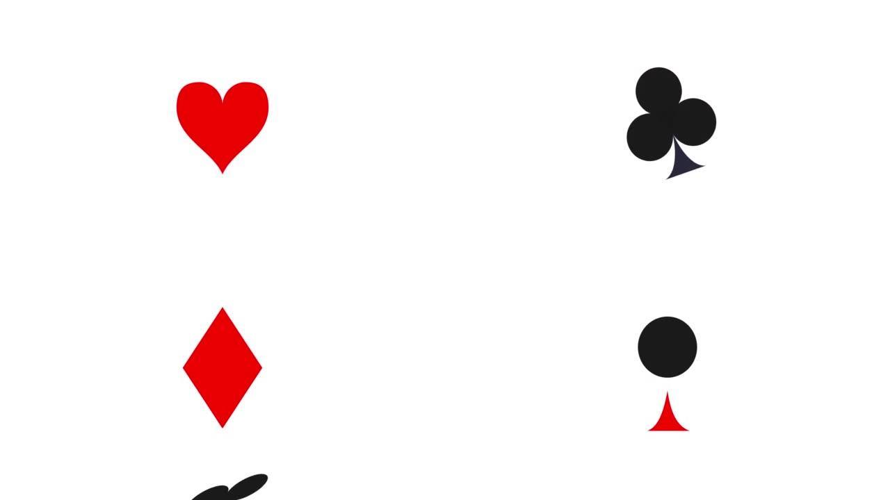 卡片套装图标加载动画。在线赌场或赌注的概念标志动画。俱乐部将黑桃变成了钻石变形