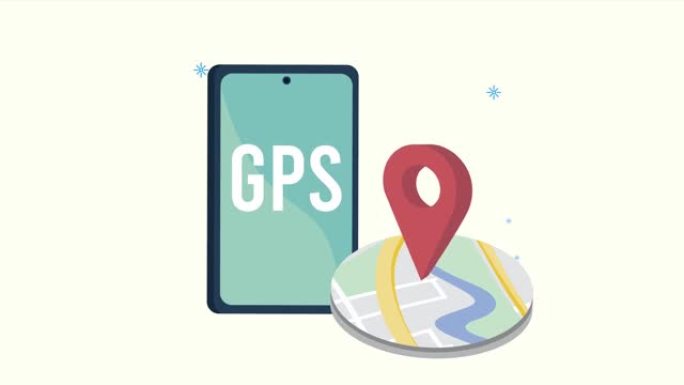 地图和智能手机中带有pin的gps服务动画